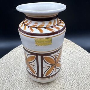 Vintage Midcentury Art Pottery Vase La Menora‎ Talavera Hawaiian Style Floral